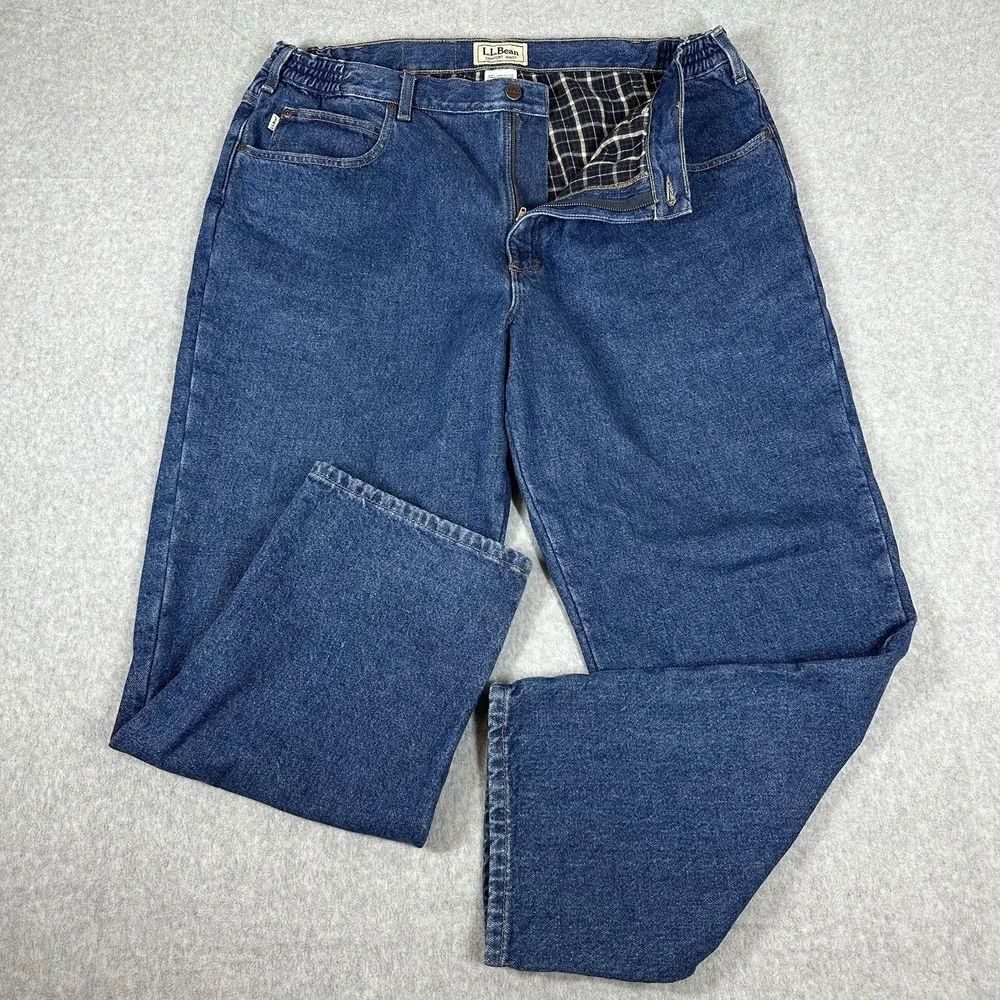 LL Bean Men's Flannel Lined Vintage 90s Jeans 36x30 Elastic Waist Workwear Warm